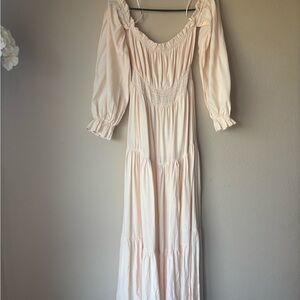 Elegant Long Sleeve Cream Dress